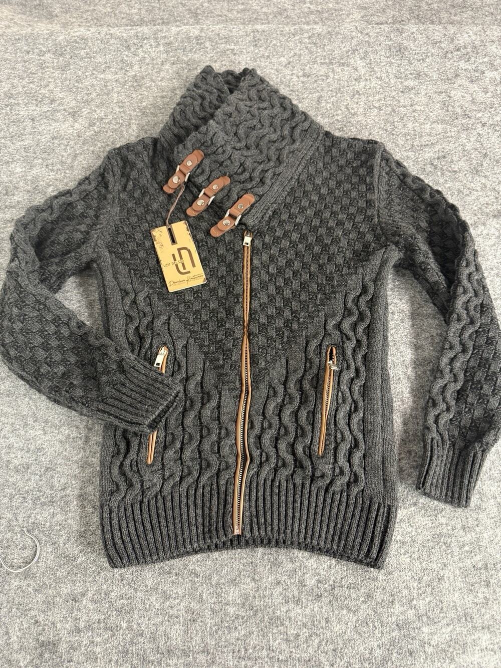 Leif Nelson Sweater Men Medium Black Cardigan Full Zip Cable Knit Toggles N331